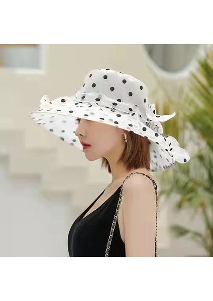 Güneşlik Şapka Bayanlar Yaz Büyük Saçak Güneş Koruyucu Nokta Çiçek Katlanabilir Şapka (Yurt Dışından)