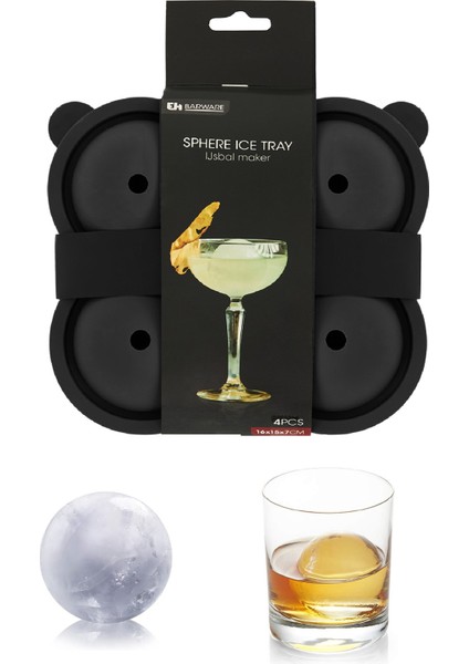 Shot Küre Top Luxury Buz Kalıbı 4 lü Siyah 16 x 15 x 7 cm