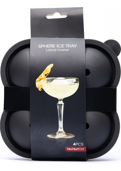 Shot Küre Top Luxury Buz Kalıbı 4 lü Siyah 16 x 15 x 7 cm