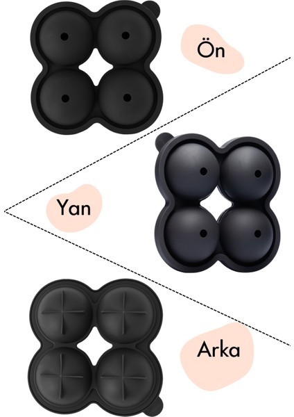 Shot Küre Top Luxury Buz Kalıbı 4 lü Siyah 16 x 15 x 7 cm