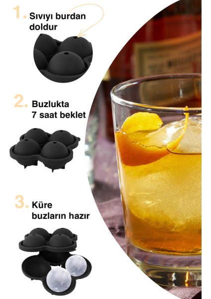 Shot Küre Top Luxury Buz Kalıbı 4 lü Siyah 16 x 15 x 7 cm