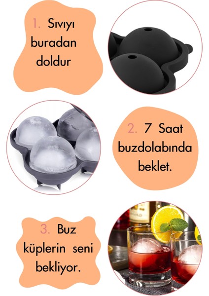 Shot Küre Top Luxury Buz Kalıbı 4 lü Siyah 16 x 15 x 7 cm