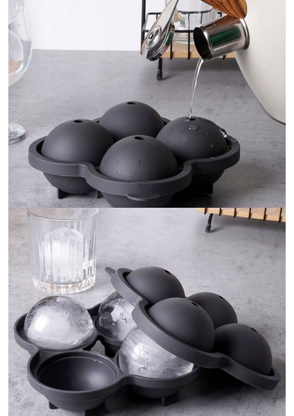 Shot Küre Top Luxury Buz Kalıbı 4 lü Siyah 16 x 15 x 7 cm