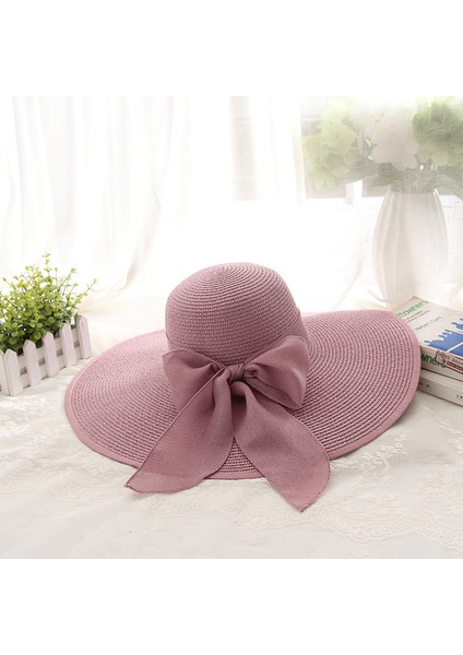Kadın Hasır Şapka Sahil Şapkası Gündüz Plaj Şapkası Güneş Koruma Güneşlik Şapkası (Yurt Dışından)