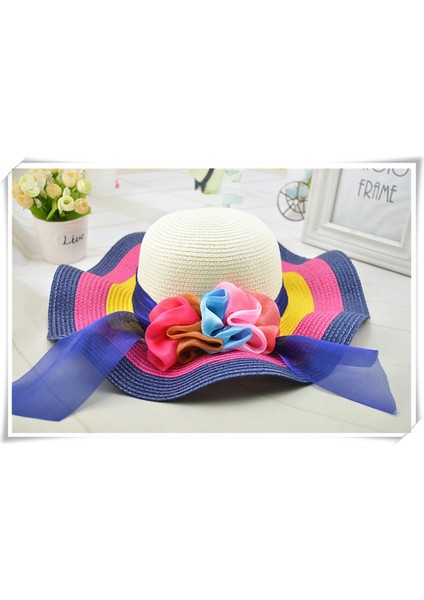 Yaz Seyahat Bayanlar Çiçek Gökkuşağı Plaj Şapkası Hasır Şapka Uv Koruması (Yurt Dışından)