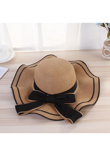 Yaz Büyük Kenarlı Şapka Dalgalı Yay Yay Hasır Şapka (Yurt Dışından)
