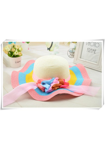 Yaz Seyahat Bayanlar Çiçek Gökkuşağı Plaj Şapkası Hasır Şapka Uv Koruması (Yurt Dışından)