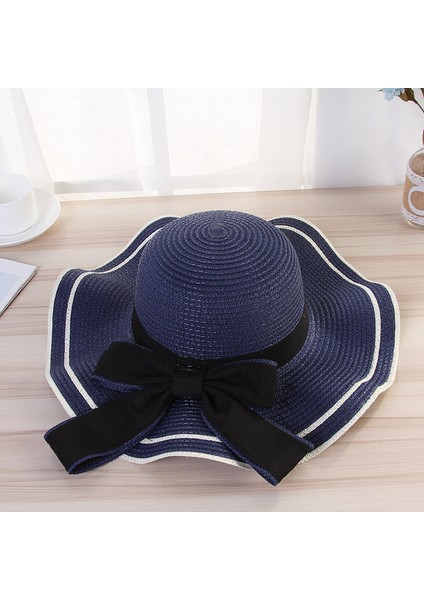 Yaz Büyük Kenarlı Şapka Dalgalı Yay Yay Hasır Şapka (Yurt Dışından)