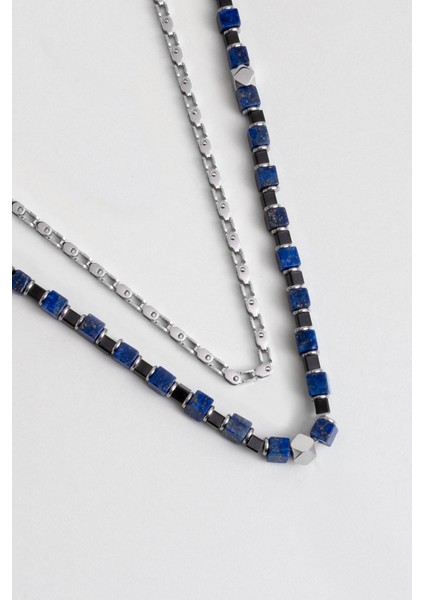 Lapis Taşlı 55 cm Çelik Çoklu Erkek Kolye fiyatları