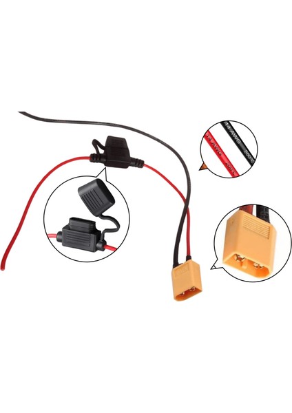 Su Geçirmez Xt60 Erkek Konnektörlü 14 Awg Bıçak Tipi Sigorta Yuvası – 30cm Kablo