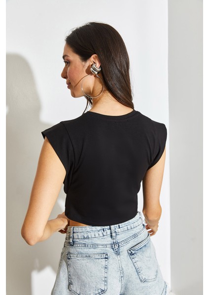 Kadın Omuz Detaylı Basic Penye T-Shirt fiyatları