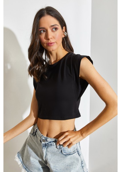 Kadın Omuz Detaylı Basic Penye T-Shirt indirimleri