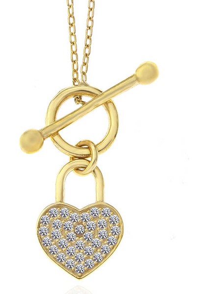 925 Ayar Gümüş Gold Sallantılı Kalp Kadın Kolye