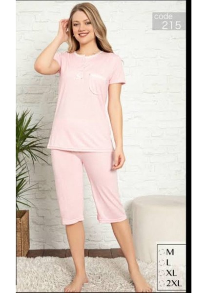 Toz Pembe Kısa Kollu Bayan Pijama Takımı