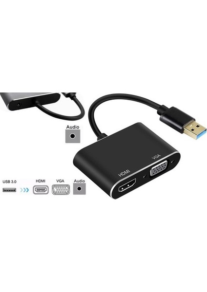 ZR702 USB 3.0 To HDMI VGA 3.5mm 1080P Monitör Çevirici Adaptör