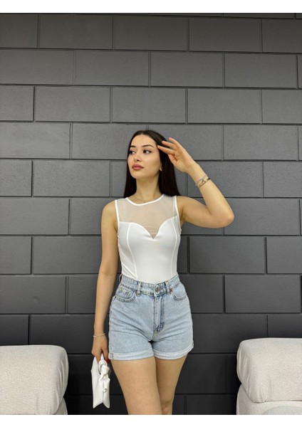 Yeni Sezon Siyah Tül Detay Dalgıç Zıbın Bluz