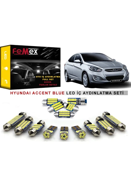 Hyundai Accent Blue LED Iç Aydınlatma Ampul Seti Femex Parlak Beyaz