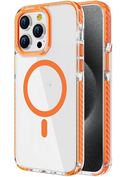 Apple Iphone 15 Pro Kılıf Magsafeli Kenarları Renkli Elden Kaydrımaz Nana Silikon