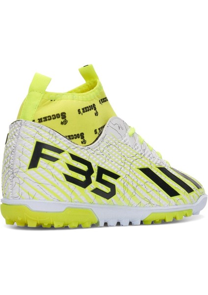 Bağcıklı Erkek Çocuk Halısaha Çoraplı Çivisiz Futbol Spor Ayakkabısı F35HS Normal Bilekli Sportswea