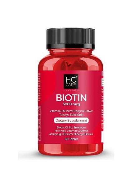 Hc Care Saç Vitamini 60 Tablet - Biotin, Çinko, Selenyum, Folik Asit, Vitamin C, Demir, At Kuyruğu, Biberiye