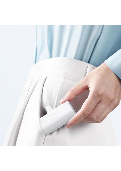 İphone Lightning Soketli Mini Powerbank 5000mah Type-c Dahili Kablolu Taşınabilir Şarj Cihazı Beyaz