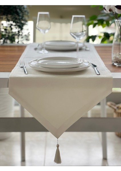 Desen İzmir Desenizmir Gardenya Kumaş Krem Runner
