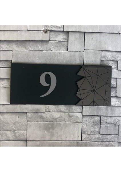 Modern Yazılı Dekoratif Aynalı Füme Kapı Numarası - 9
