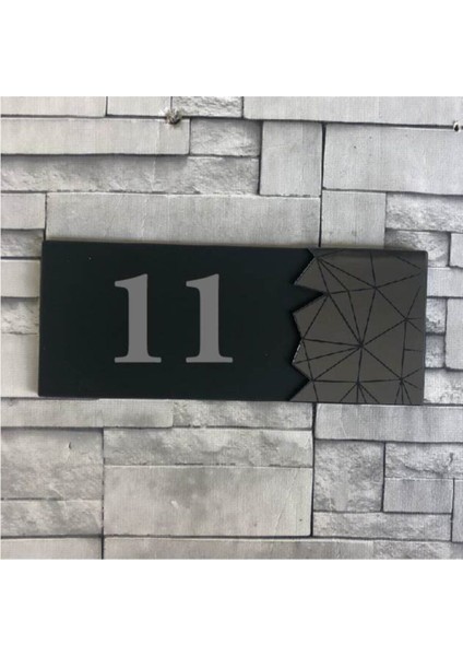 Modern Yazılı Dekoratif Aynalı Füme Kapı Numarası - 11