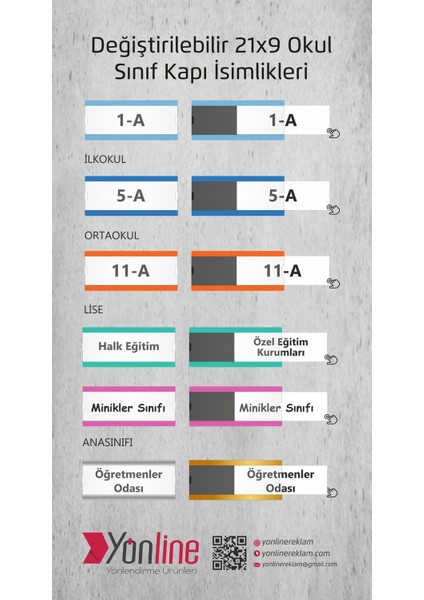 10'lu Değiştirilebilir 21 x 9 Okul Sınıf Kapı Isimliği