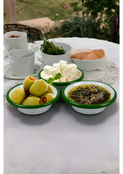 Inci Emaye 3 Parça 10 cm Emaye Konik Tabak Set , Kahvaltı Tabağı, Reçellik, Zeytin, Peynir Tabağı, Çeyiz, Hediye