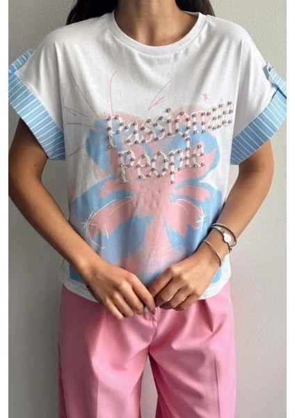 Garni Baskılı T-Shirt Beyaz Renk