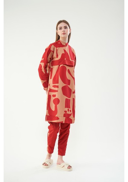 Geo Desenli Tesettür Mayo Bordo Uzun fiyatları