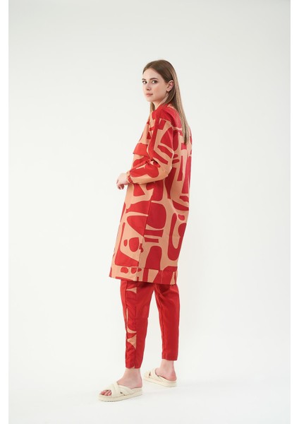 Geo Desenli Tesettür Mayo Bordo Uzun modelleri