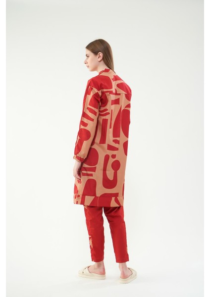 Geo Desenli Tesettür Mayo Bordo Uzun fırsatları