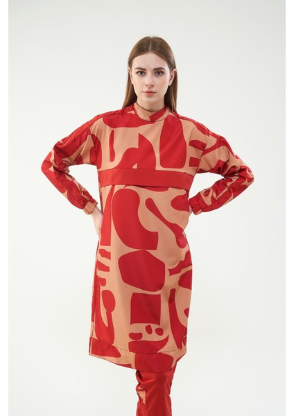 Geo Desenli Tesettür Mayo Bordo Uzun indirimleri