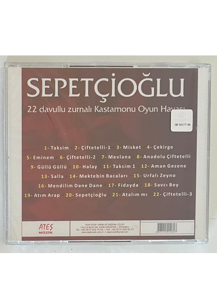 Sepetçioğlu 22 Davullu Zurnalı Kastamonu Oyun Havası CD (Jelatininde Sıfır Orjnal Dönem Baskı Kaset)