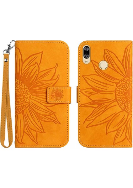 Kart Yuvaları Tutucu Flip Pu ile Huawei P20 Lite Kabartmalı Ayçiçeği Için Kılıf (Yurt Dışından)
