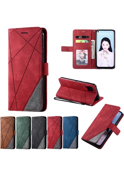 Huawei P40 Lite Darbeye Kart Tutucu Için Kickstand Pu Deri Flip Case (Yurt Dışından)