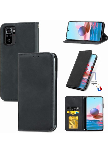 Redmi Not 10 Için Kılıf 4g Darbeye Deri Kılıf Basit Iş Cüzdan (Yurt Dışından)