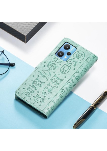 Realme 9 Pro Darbeye Karikatür Hayvanlar Için Kılıf Deri Kılıf Kapak Çevirin (Yurt Dışından)