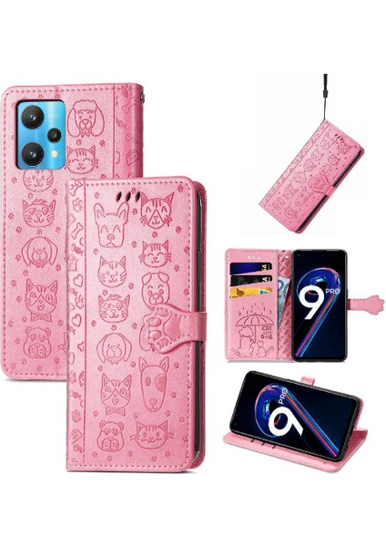 Realme 9 Pro Darbeye Karikatür Hayvanlar Için Kılıf Deri Kılıf Kapak Çevirin (Yurt Dışından)