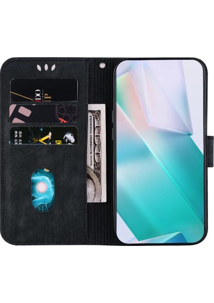 Iphone 15 Için Kılıf Pro Max Flip Folio Cüzdan Kılıf Kart Cep Kabartmalı (Yurt Dışından)