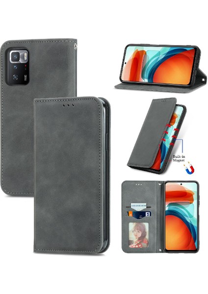 Redmi Not 10 Pro 5g Için Kılıf Kapak Çevirin Darbeye Cüzdan Basit Deri (Yurt Dışından)