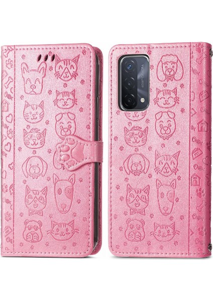 Oppo A54 5g Flip Kapak Için Kılıf Darbeye Karikatür Hayvanlar Kısa Kayış (Yurt Dışından)