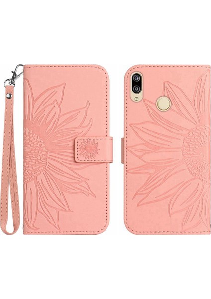 Kart Yuvaları Tutucu Flip Pu ile Huawei P20 Lite Kabartmalı Ayçiçeği Için Kılıf (Yurt Dışından)