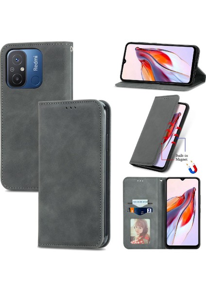 Redmi 12C Darbeye Deri Kılıf Kapak Çevirin Cüzdan Basit (Yurt Dışından)