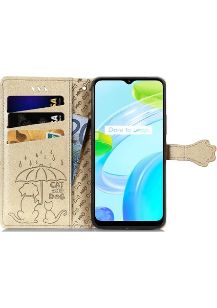 Realme C30 Deri Kılıf Darbeye Karikatür Hayvanlar Için Kılıf Kapak Çevirin (Yurt Dışından)