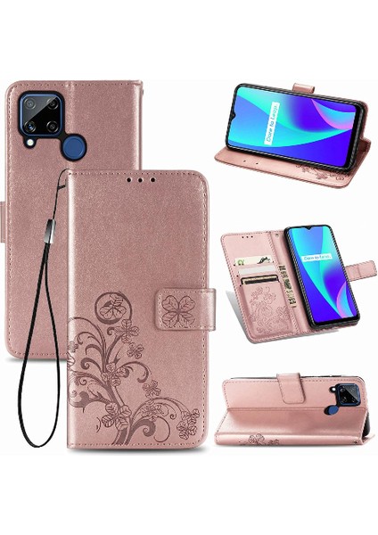 Realme C15 Zarif Iş Dört Yapraklı Yonca Flip Kapak Için Kılıf Kısa (Yurt Dışından)