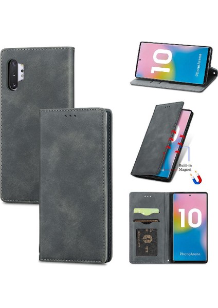 Samsung Not 10 Için Kılıf Artı Cüzdan Darbeye Deri Kılıf Basit Flip (Yurt Dışından)