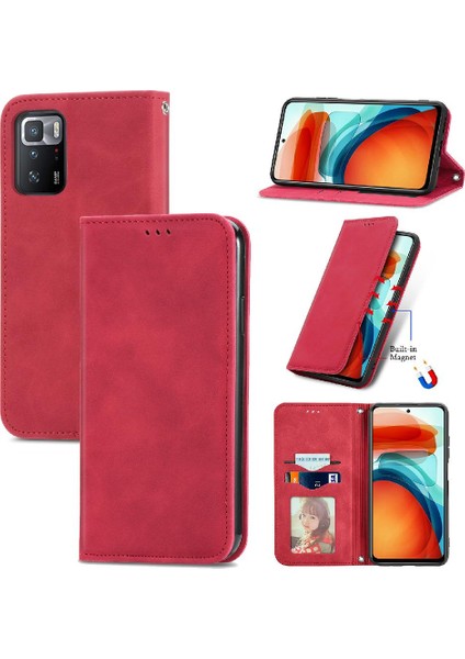 Redmi Not 10 Pro 5g Için Kılıf Kapak Çevirin Darbeye Cüzdan Basit Deri (Yurt Dışından)
